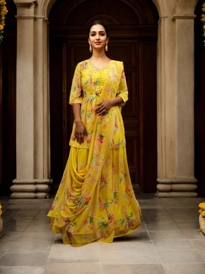 Graceful Yellow Indo Western Dress