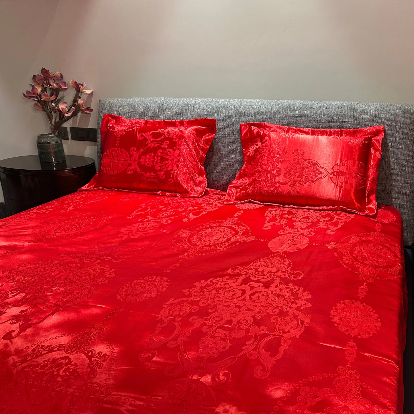 Crimson Silk Splendor Bedsheet Set
