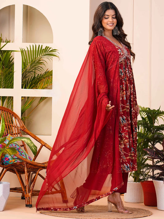 Scarlet Swirl Rayon Aliya Cut Kurta Set