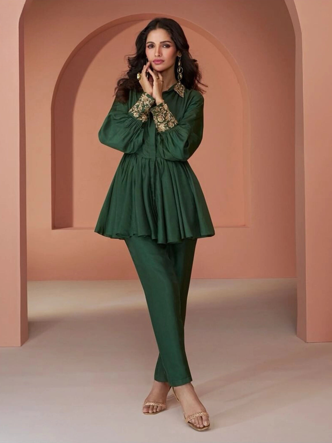 Dark Green Crepe Silk Co-ord Set