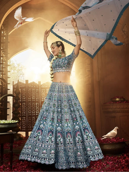 Teal Temptation Georgette Lehenga