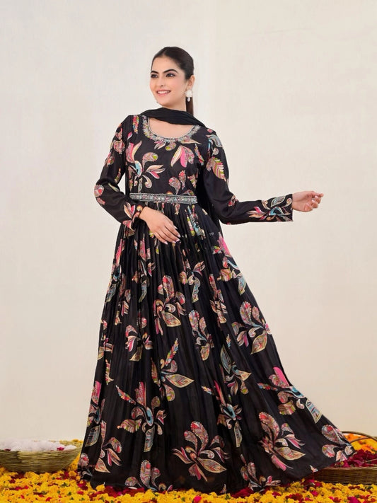 Black Elegance Crepe Silk Gown