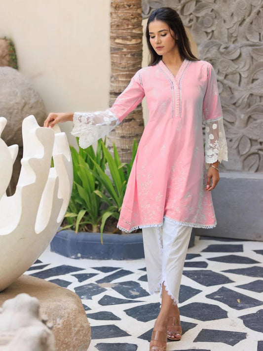 Light Pink Embroidered Premium Cotton Co-Ord Set