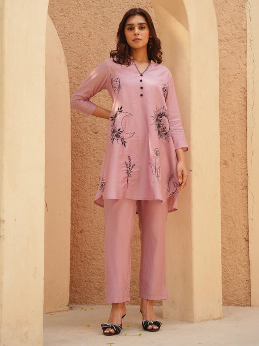 Pink Roman Silk Co- Ord Set