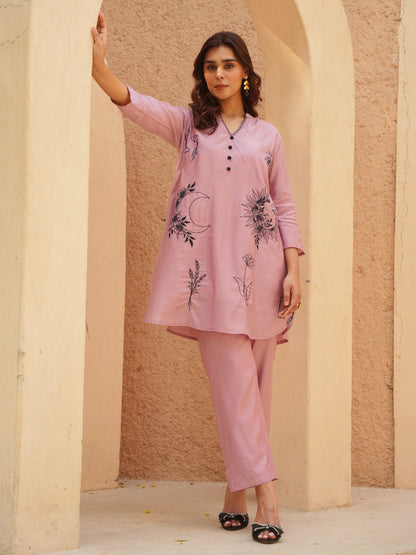 Pink Roman Silk Co- Ord Set