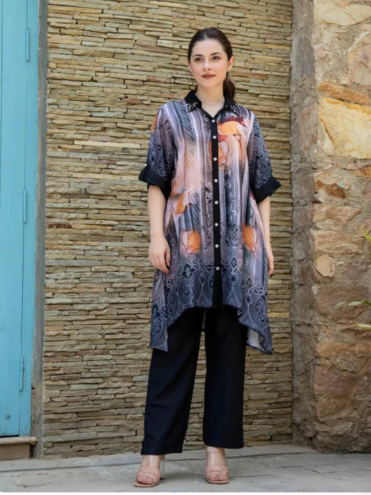 Black Elegance Viscose rayon Tunic Set