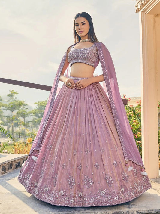 Regal Onion Shade Silk Lehenga with Nalki Detailing