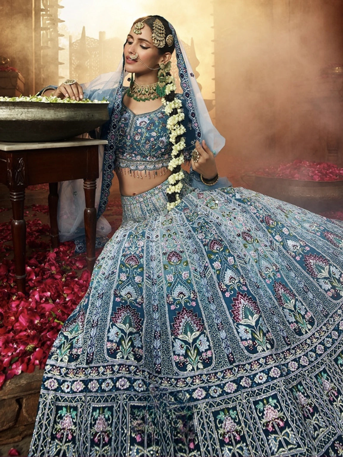 Teal Temptation Georgette Lehenga