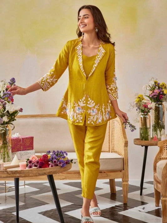 Luminous Lemon Raw Silk Indo-Western Outfit