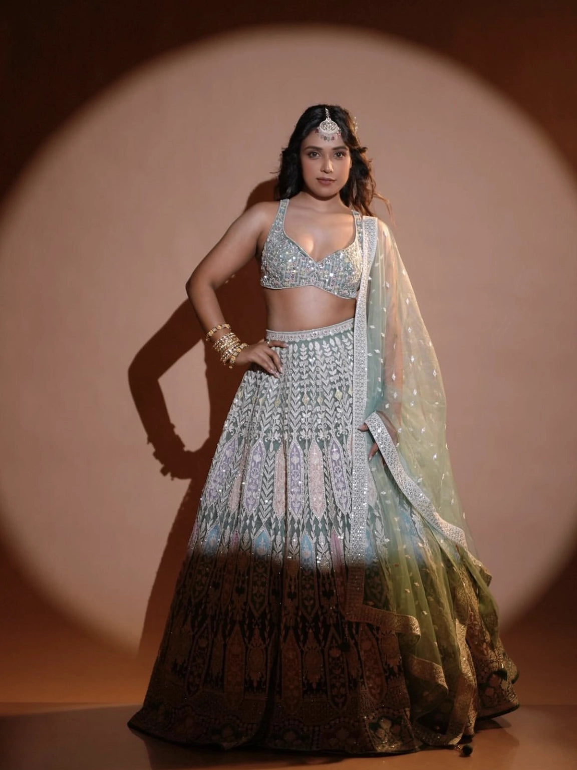 Meadow Glow Net Fabric Thread Work Lehenga