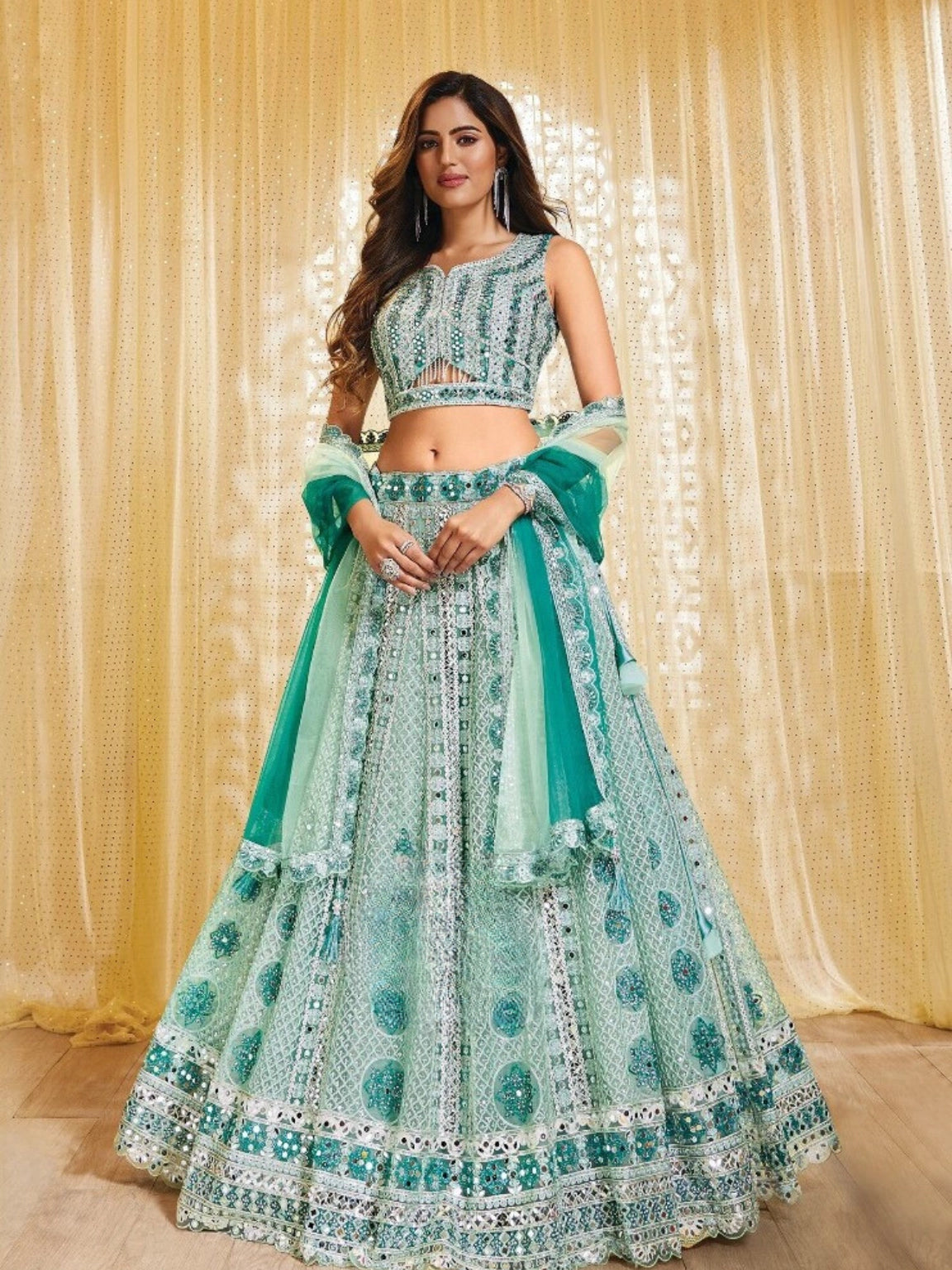 Minty Meadow Net Lehenga Ensemble