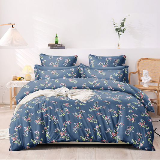 Navy Blue Glace Cotton 4-Piece Comforter Set