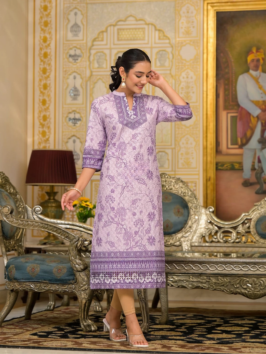 Lavender Bliss Chikankari Cotton Kurti