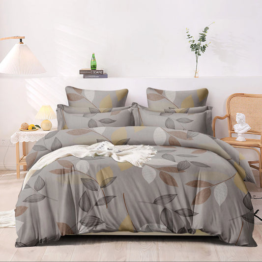 Grey Leaf Print Glace Cotton 4-Piece Comforter Set