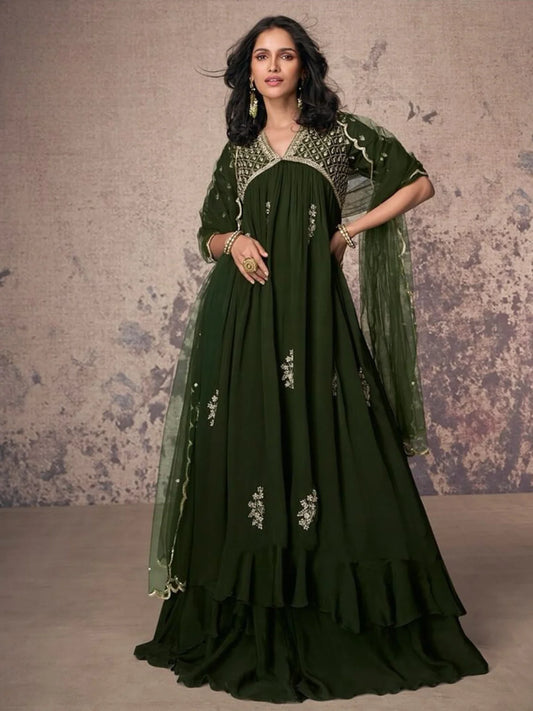 Graceful Green One-Piece Gown Dress