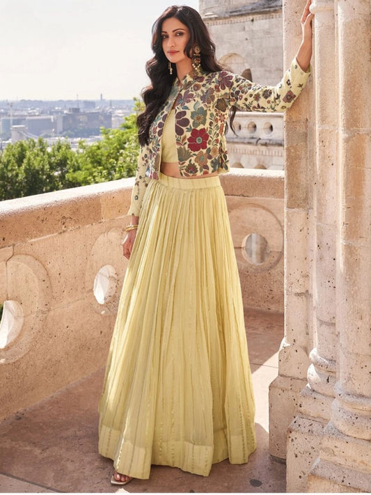 Radiant Yellow Indo-Western Dress in Lured Georgette