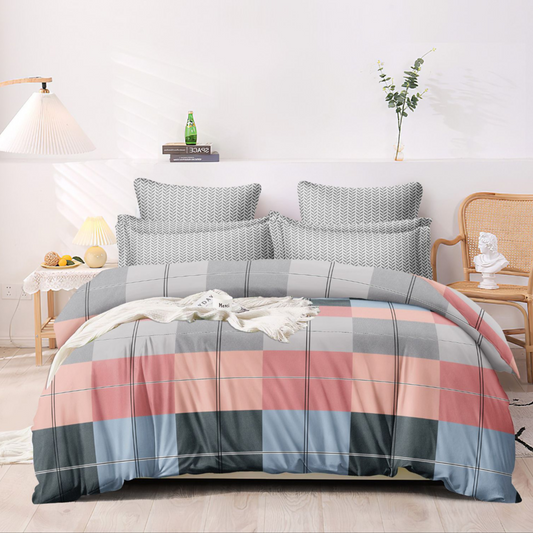 Multi-Color Check Print Glacé Cotton 4-Piece Comforter Set