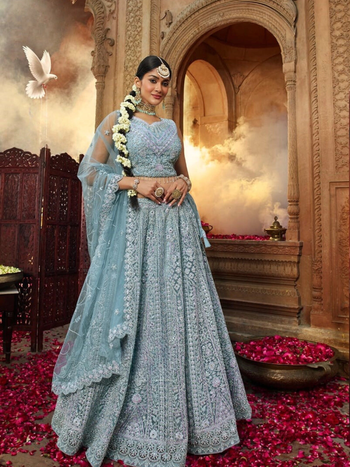 Sky Serenity Thread Embroidered Lehenga Set