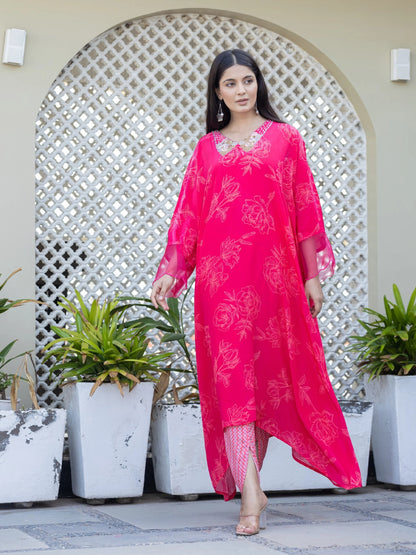 Dark Pink Crepe Silk Dress Elegant and Luxurious Attire