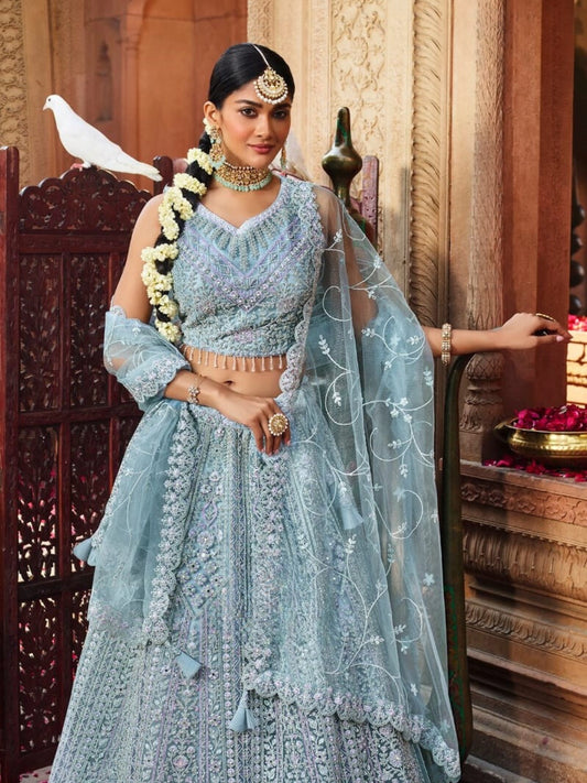 Sky Serenity Thread Embroidered Lehenga Set