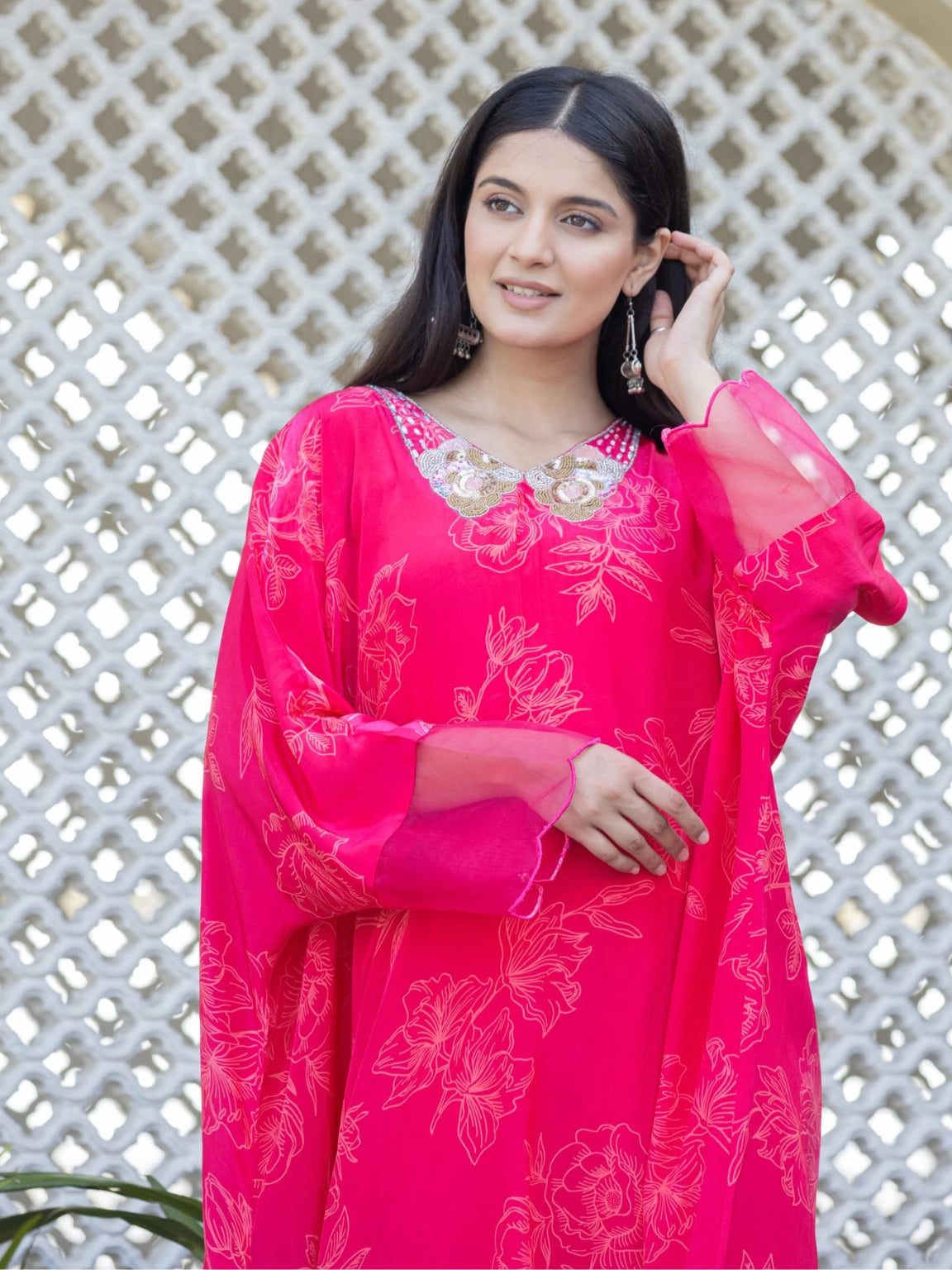 Dark Pink Crepe Silk Dress Elegant and Luxurious Attire