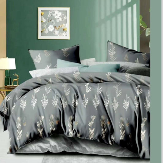 Elegant Grey Ribbed 4-Pcs Comforter Set