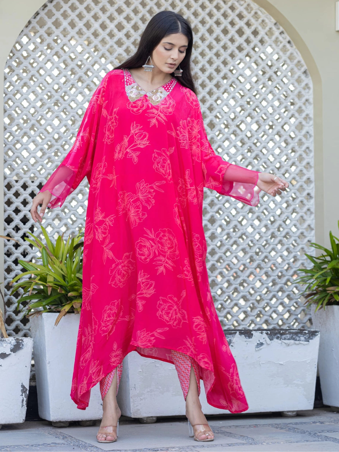 Dark Pink Crepe Silk Dress Elegant and Luxurious Attire