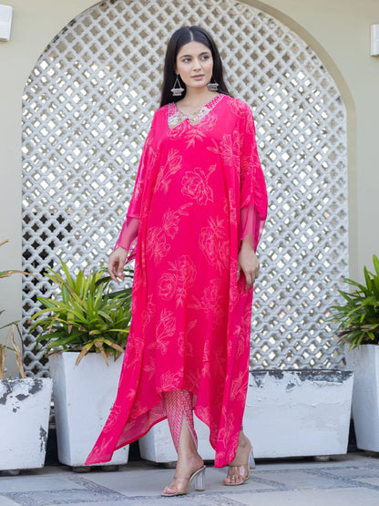 Dark Pink Crepe Silk Dress Elegant and Luxurious Attire