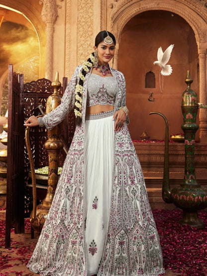 Ivory Dream Crepe Silk Lehenga Set with Long Shrug