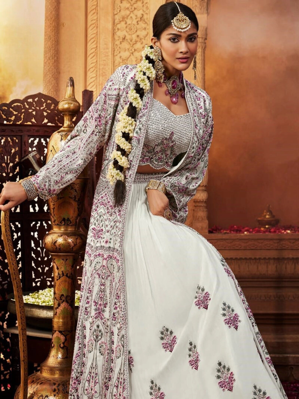 Ivory Dream Crepe Silk Lehenga Set with Long Shrug