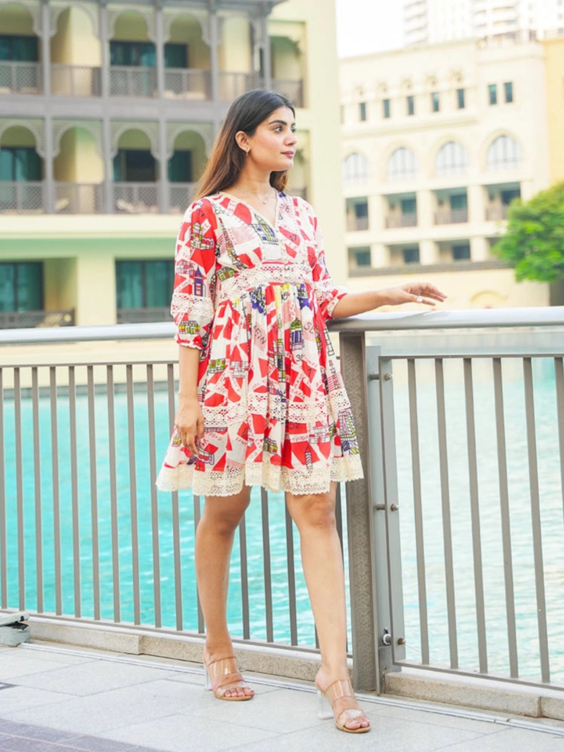 Red And White Crimson Charm Short Dress