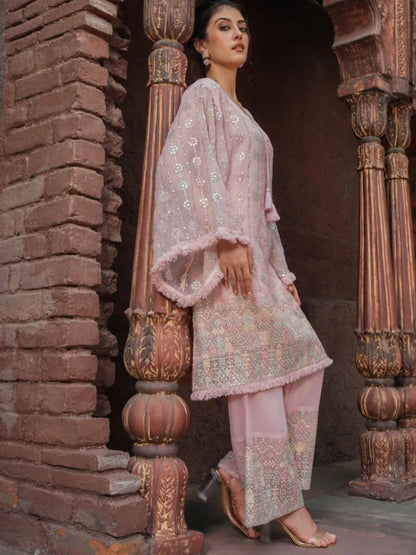 Elegant Mint Pink Embroidered Kurta Set