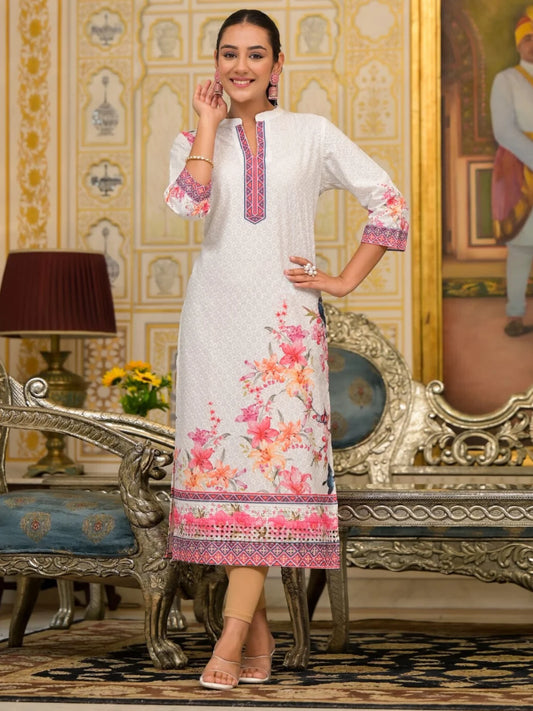 White Chikankari Cotton Kurti