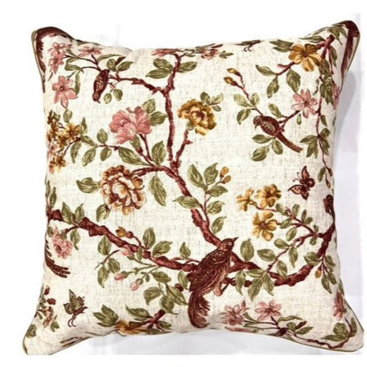 Cream Bird & Flower Print 5-Piece Cushion Cover Set